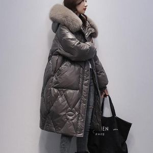 Parkas Women's Parkas Winter Down Padded Jacket Fashion Midlength Loose Thicked Hooded Warm Big Fur Collar Winter Coat Women 2022