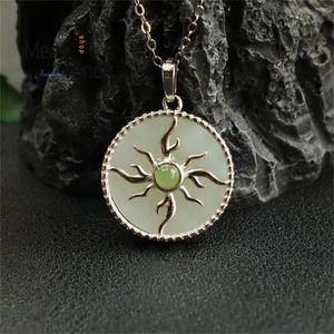 Chains S925 Silver Inlaid An Jade Medallion Necklace Simple Generous Stylish Versatile Beautiful Retro Charm Fashion Women Jewelry