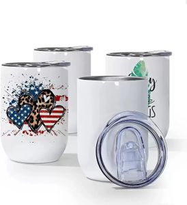 12 oz Sublimation Blanks Mugs Straight Stainless Steel Insulated Tumblers Full Wrap Heat Transfer with Spill-Proof Sliding Lid for Coffee Cocktails