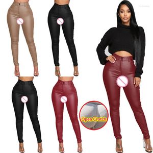 Leggings da donna Donna Sexy Open Cortch Pantaloni in pelle Vita alta Palestra PU Clubwear Pantaloni sportivi Pantaloni Y2k Mutandine erotiche senza cavallo