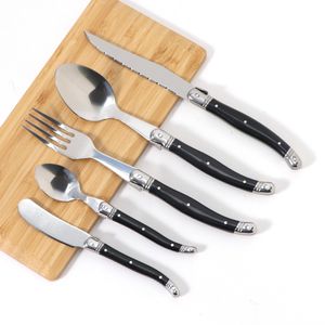 Set di stoviglie Jaswehome 3/4/5 pezzi Coltello da bistecca in acciaio Coltello da burro Forchetta Cucchiaino da tè ergonomico Posate nere Set da tavola in stile occidentale 230503