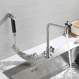 Kitchen Faucets 304 Stainless Steel Faucet Multifunctional With Spray Gun Deck Mount Single Cold Sink Tap Black Wash Basin