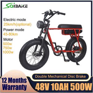 Duty Free Electric Bike 48V 10AH 500W 750W 1000W Mountain Bike 4.0 Fat Tire Snow Electric Bike Lithium Battery 20inch Fat Ebike