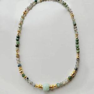 Choker Natural Stone Faceted Prehnite Copper Alloy Bead Short Necklace 2023 Summer Design Clavicle Chain Women Jewelry Male Gifts