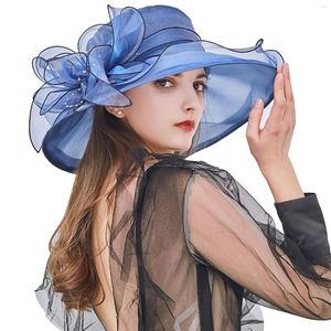 Cappelli a tesa larga Copricapo da donna Copricapo da sposa Tea Party Cappello da sposa Fiore Mesh Visiera parasole Fedora da spiaggia per capelli estivi