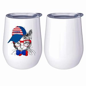 12oz Sublimation Wine Tumbler Mug Stainless Steel Double Wall Egg Shape Cup Blank DIY Coffee Mugs With Seal Lid Unique Gift