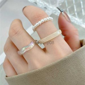 Band Rings Korean Fashion Acrylic Set For Women 3pcs Aesthetic Light Color Resin Beaded Elastic 2023 Bridal Wedding Party Jewelry Y23