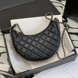 9a primavera e verão nova bolsa feminina feminina designer crescente luxuoso 23p bolsa crossbody ombro clássico moda rhombus mini meia lua na lua caixa de presente