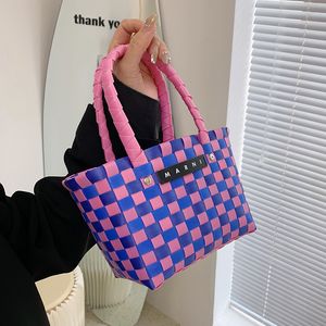 Evening Bag PVC Weaving Small Handbag Girl Colorful Beach 2023 Summer Food Basket Fashion Braided Handbags with Drawstring 230503