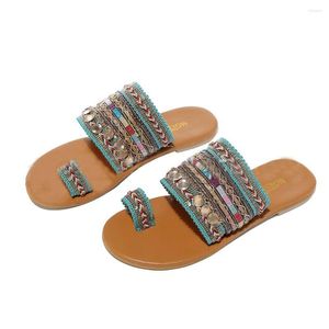 Slippare Zomer Dames Summer Artisanal Sandals Flip-Flops Handgjorda grekiska stil Boho Flip Flop bekväma kvinnor