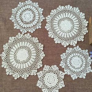 Mats Pads Round flower cotton table place mat pad Cloth crochet Christmas Hand placemat cup wedding tea coffee coaster dish doily kitchen Z0502