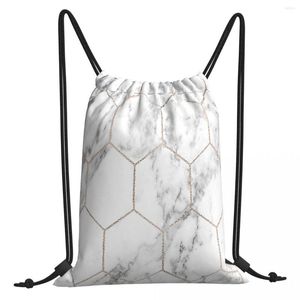 Shopping Bags Rose Gold And Marble Honeycomb Drawstring Hiking Unisex Waterproof Storage Organize Bundle Pocket Rope Bag