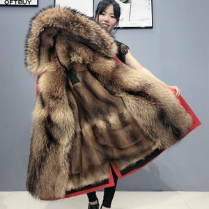 Damen Pelzimitat MENINA BONITA Echter Mantel Super Big Waschbärkragen Kapuze Winterjacke Damen Parka Naturnerzfutter Warm Abnehmbar