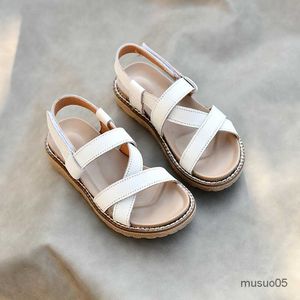 Sandalen echtes Leder Mädchen gehobene Mode Kinder Strandschuhe rutschfeste Sommer Jungen Kinder Sandalen Größe 26 36