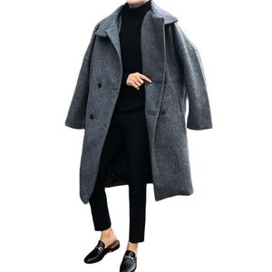 Męskie mieszanki wełny płaszcz zimowy mężczyzna Koreański luźno na kolan średniej długości grubej wiatrówki Limited Limited