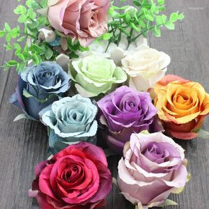 Decorative Flowers 12PCS/9CM Head Fake Roses Artificial Silk Rose Heads Flores Rosas Artificiais For Boutonniere Wedding Decoration Bouquet