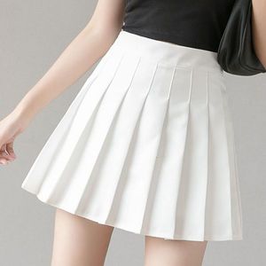 Kjolar zoki kvinnor jk sexig veckad kjol mode hög midja vit mini kjol elegant preppy stil kvinnlig a-line danskjol sommar 230503