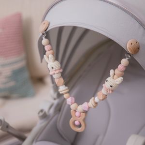 Pacifier Holders Clips Baby Teething Cart Chain Wooden Rabbit Crochet Beads Crib Mobile Stroller Rattle Toys Gym Toy Gift for born 230503