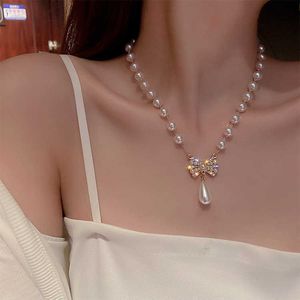 Chokers 2023 Yeni Kore Rhinestones Parlak Moda Güzel İnci Yay Kolye Kadınlar Boncuklu Kolye Düğün Mücevher Hediyeleri Z03503