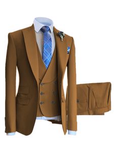 Mäns kostymer blazrar 3 stycken mäns kostym smal fit sjal lapel ull tweed prom grå formell tuxedos bröllop groomsmen brown blazervestpants 230503