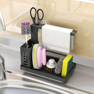 Organization Kitchen Sink Caddy Organizer Stainless Steel Sponge Soap Brush Holder with Drain Pan Premium Kitchen Drying Rack Organizer