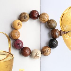 Strand Natural Multicolor Wood Twelve Color Bracelet Men's Elastic Wooden Beads Sakyamuni Buddha Handmade Rosary Fash