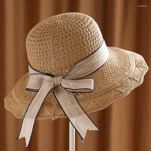 Szerokie brzegowe czapki moda wstążka Projekt łuku Słońce dla kobiet Dziewczyny Foppy Straw Hat Summer Bohemia Beach Cap Chapeau Femme