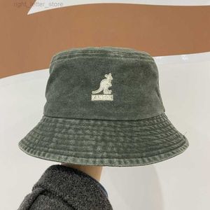 Szerokie brzegowe czapki Kangol Umyj bawełniany amerykański vintage para Fisherman Hat Flat Top Basin Hat Wysokiej jakości haftowa srebrna etykieta