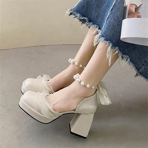 Skor Sandaler Elegant kvinnors sommar för Woman High Heels Ladies Square Head Sweet Cover Heel Casual Ins 2039