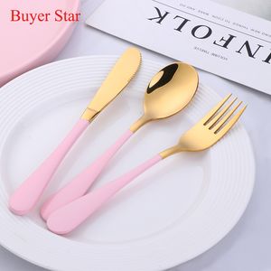 Dinnerware Sets Children Cutlery Set 3Pcs Stainless Steel Tableware Spoon Fork Knife Set Utensils High Quality Kids Dinnerware Set Cute Flatware 230503