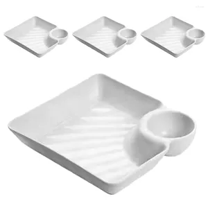 Flatware Sets 4 Pcs Dinner Plate Plastic Pallet Deep Plates Appetizer Chip Dip Set Japanese Salad Sushi Dipping Bowl Cake