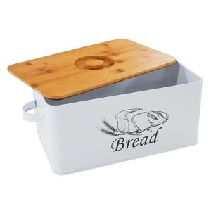 Organização Modern Style Metal Metal Bin Box White Food Storage Recifres para armazenar pão Caixa de armazenamento de lanches de pastelaria com tampa de bambu