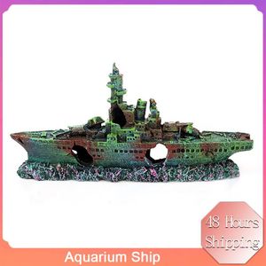 Supplies Aquarium Ship Decoration Pirate Ship Shipwreck Fish Tank Decor Aquarium Fish Tank Landscaping Decor Resin warship Decoration
