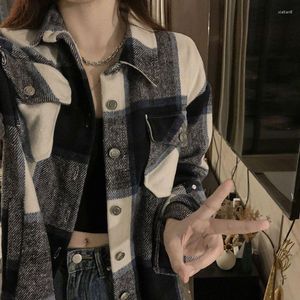 Women's Jackets Autumn/Winter Hong Kong Matte Plaid Long Sleeved Shirt For Women With A Sense Of Design Loose And Lazy Coat Jacket Top