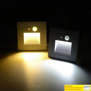 Vägglampa 3W rörelsessensor IP65 LED -trappstegslampor Pir Footlight Inbäddat hörnljus inomhus utomhusgolv under jord