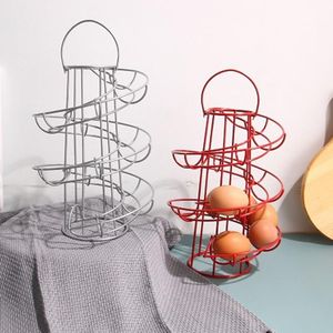 Organization Modern Iron Spiral Egg Holder Art Display Restaurant Basket Storage Rack Deluxe Spiraling Dispenser Basket Roller Rack 24 Eggs