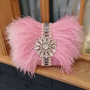 Torby na ramię torebki dla kobiet Designerskie wieczór różowy struś futro pióra.