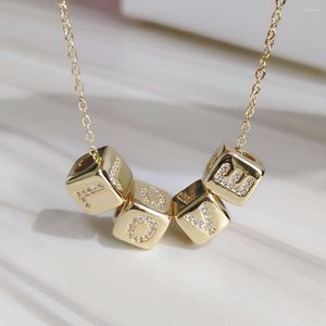 Pendant Necklaces Diy Alphabet Cube Necklace Long Chain Gold Colour For Women Initial Name Letter Zirconia Collar Mujer