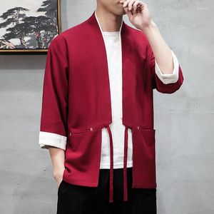 Etniska kläder M-5XL plus storlek kimono cardigan män linne skjorta halva ärm japansk streetwear traditionell sommar hane