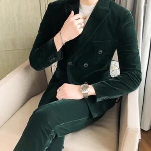 Мужские костюмы дизайн брюки зеленые мужчины подходят для скинки скинни двойная грудь простой бизнес элегантный интервью с модной работой, джентльмен, джентльмен