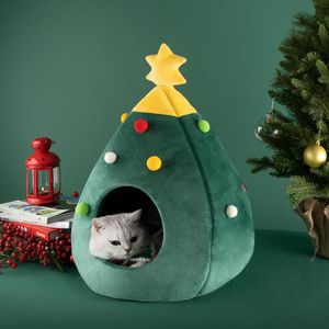 マットクリスマスツリー猫犬ベッド冬の温かいペット猫ベッドクリスマス快適なペットベッドペットペットネストハウスマット猫用ゴミ犬犬小屋の家