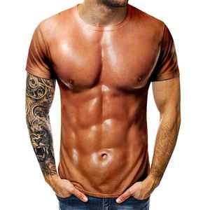 Män s t shirts 3d t bodybuilding simulerad muskel tatuering rolig t naken hud bröst tee korta ärm män kläder 230503