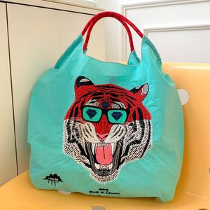 Kvällspåsar katt broderi eko designer för kvinnor axel boll tiger shoppare tygrep handtag handväskor och purses djur hobo 230503