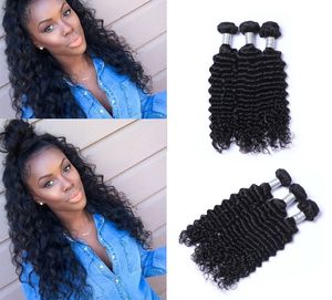 Brazilian Human Remy Virgin Hair Deep Wave Hair Weaves Unprocessed Hair Extensions Natural Color 100g/bundle Double Wefts 3Bundles/lot