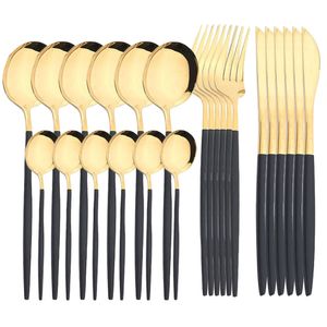 Conjuntos de utensílios de jantar 24pcs aço inoxidável talheres de mesa de mesa de mesa preto utensílios ocidentais de faca faca faca colher underware cutlery rack 230503