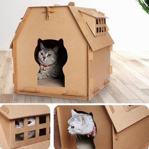 Mats Tools Cat House Carton Box DIY Scratch Board Pet Kitten Have Small Window Indoor Self Assembly Corrugated Paper Toys Supplies