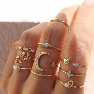 Band Rings FNIO Bohemian Gold Color Chain Set For Women Fashion Boho Coin Snake Moon Party 2021 Trend Jewelry Gift Y23