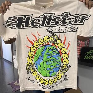 Мужские футболки Футболка Hellstar с хлопковым принтом и круглым вырезом 1 и женский спортивный топ с короткими рукавами 230503