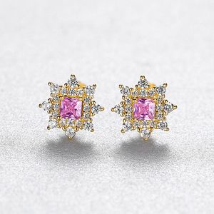 Charm 3A Zircon Colorful Gemstone Flower Stud Earrings Women Luxury Brand Plating 18k Gold s925 Silver Earrings Female Wedding Party Jewelry Valentine's Day Gift