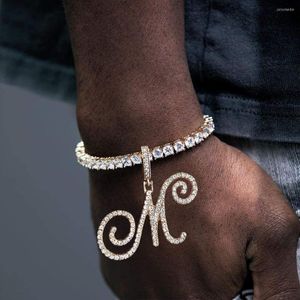 Link Bracelets Iced Out Bling CZ Cursive Letters Tennis Anklet Bracelet For Men Women Initial Name Chain Trendy Jewelry Gift